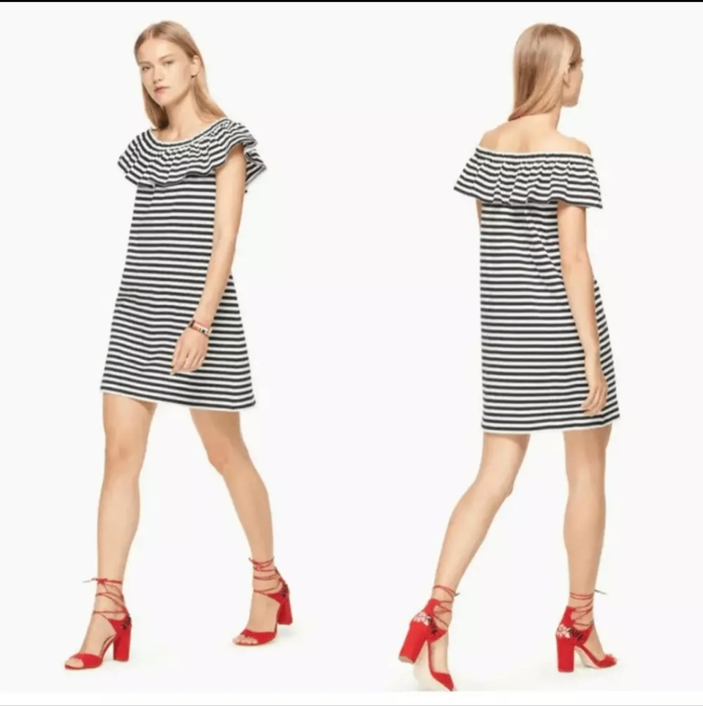 Kate Spade Broome Street Ruffle Topline On/Off The Shoulder Striped Shift Dress